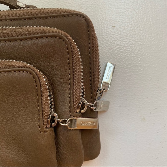Danier Leather 3 Zipper Taupe Crossbody Bag - Picture 4 of 5